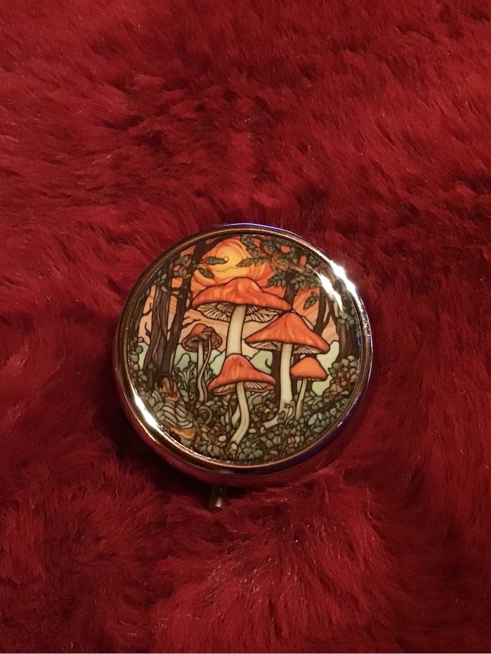 Mushroom Forest Compact Mirror - Orange Artwork